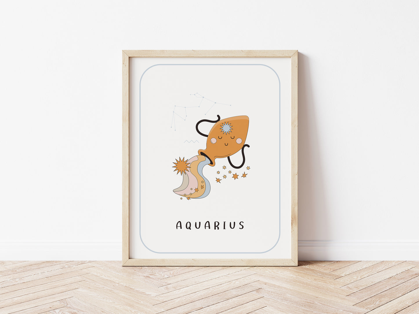 Baby Aquarius Nursery Wall Art, Zodiac Nursery Print