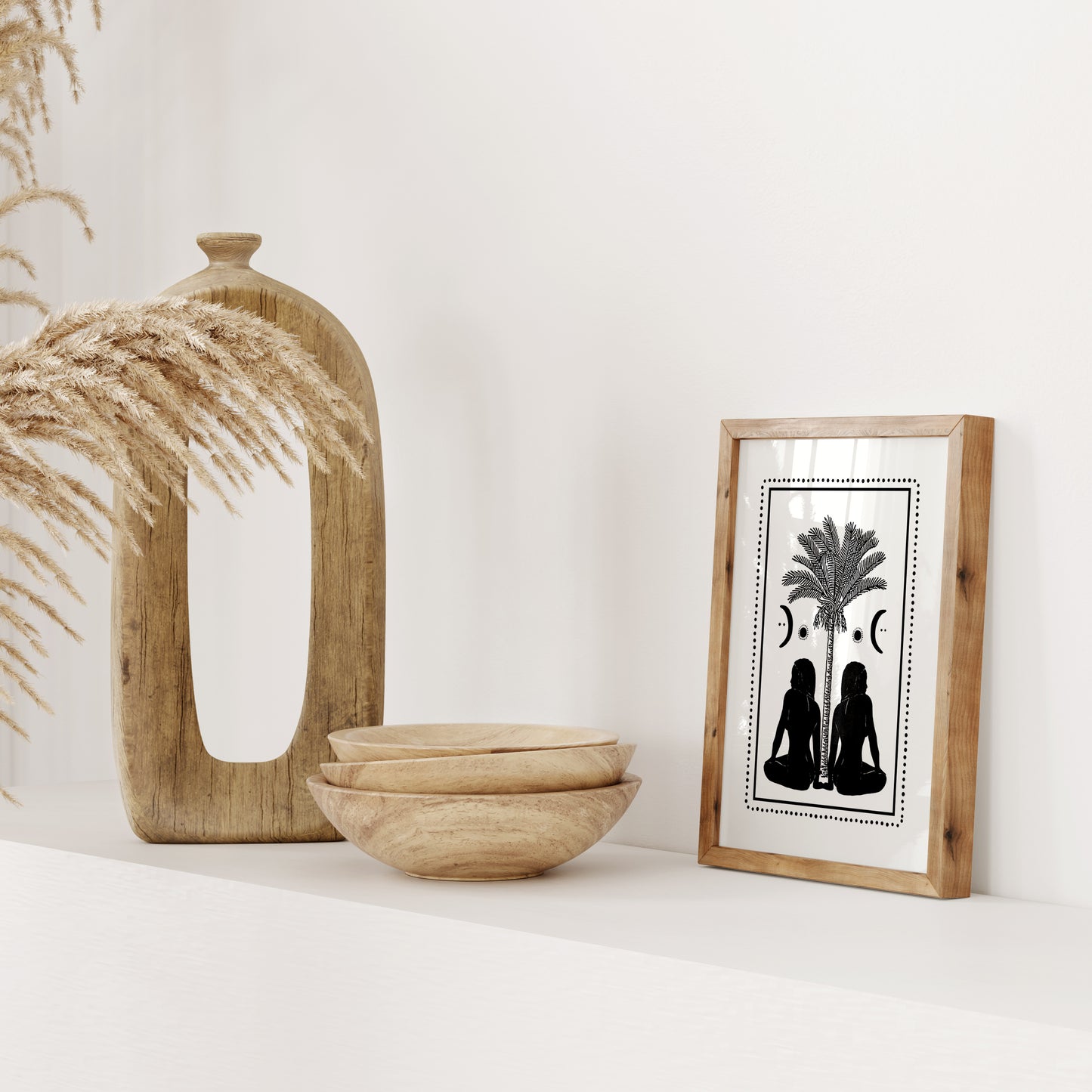 Black & White Boho Palm Art Print/ Mystical Sisterhood Art Print Feminine Energy Artwork