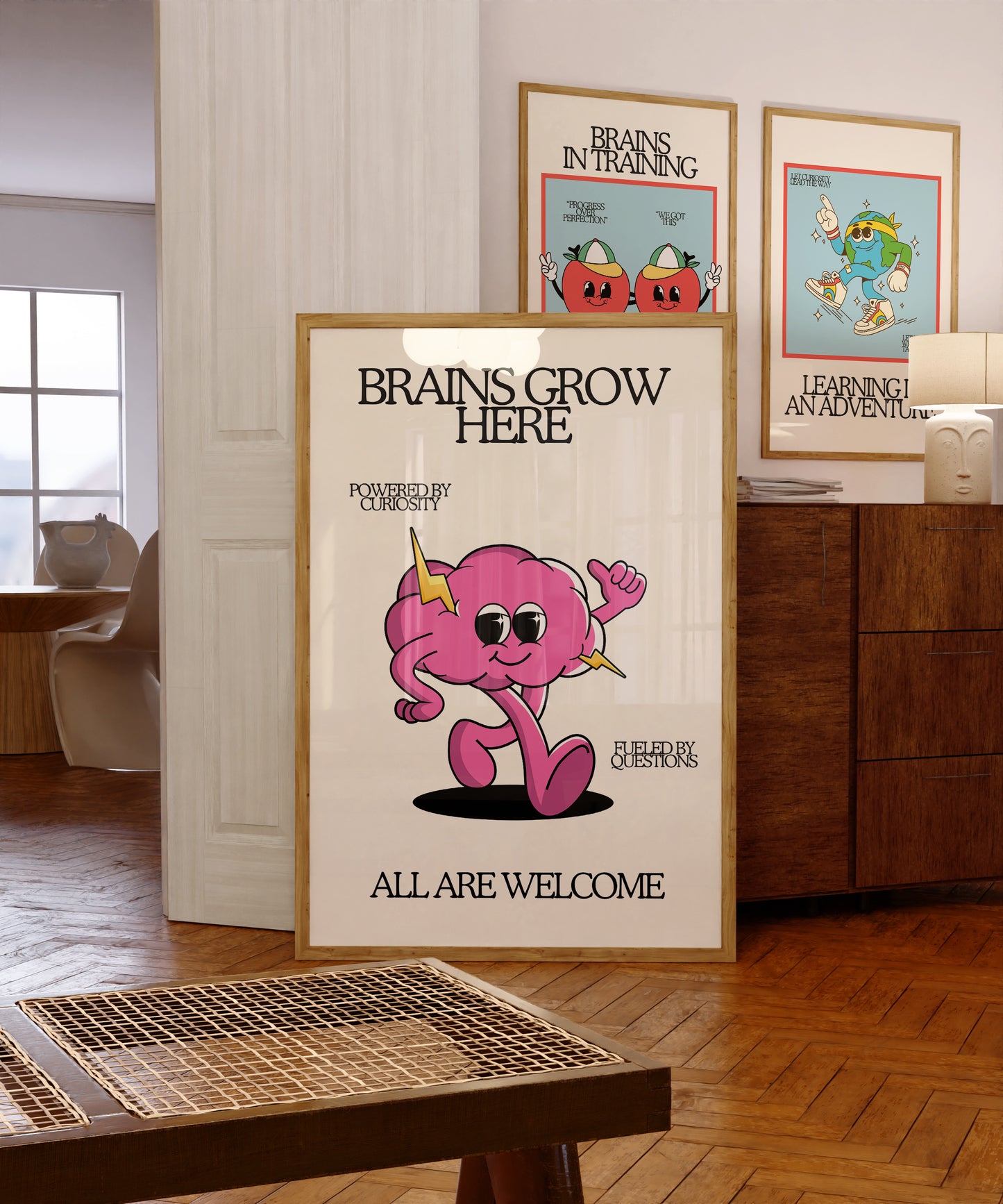 Brains Grow Here | Retro Character Classroom Art - Digital Print