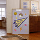 Set of 3 vertical preppy blue dorm room prints featuring a cursive stripe quote, a varsity pennant with stickers, and a retro good times ticket design