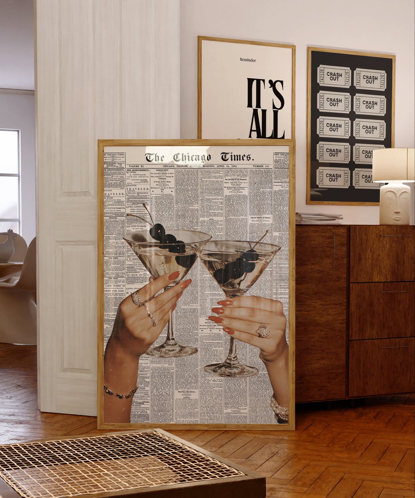 Cherry Martini Cocktail Newspaper Print - Digital Print