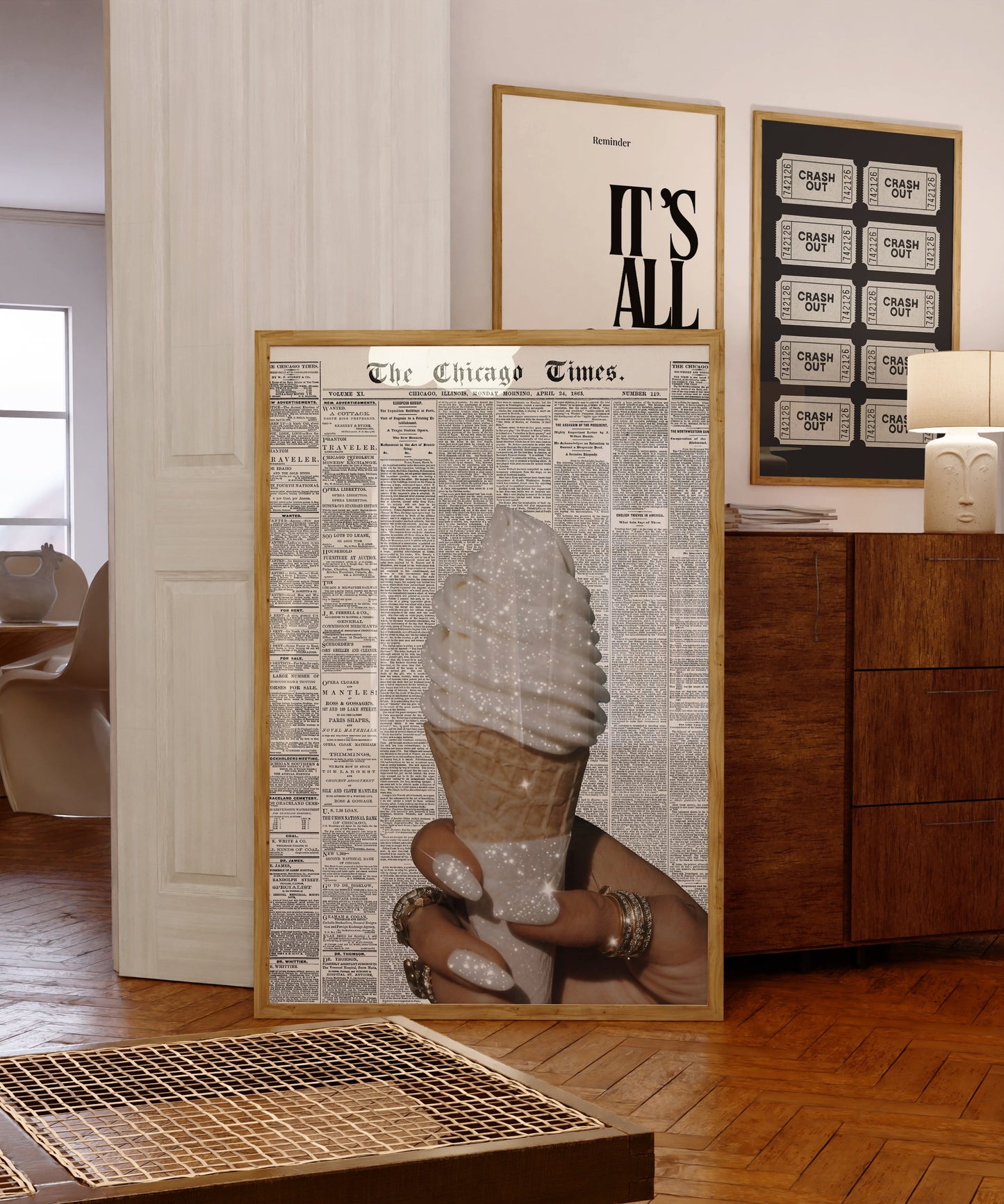 Retro Glitter Ice Cream News Print - Digital Print