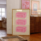Vertical sage green wall print featuring three stacked illustrated pink butter blocks each labelled BUTTER in bold pink handwritten font