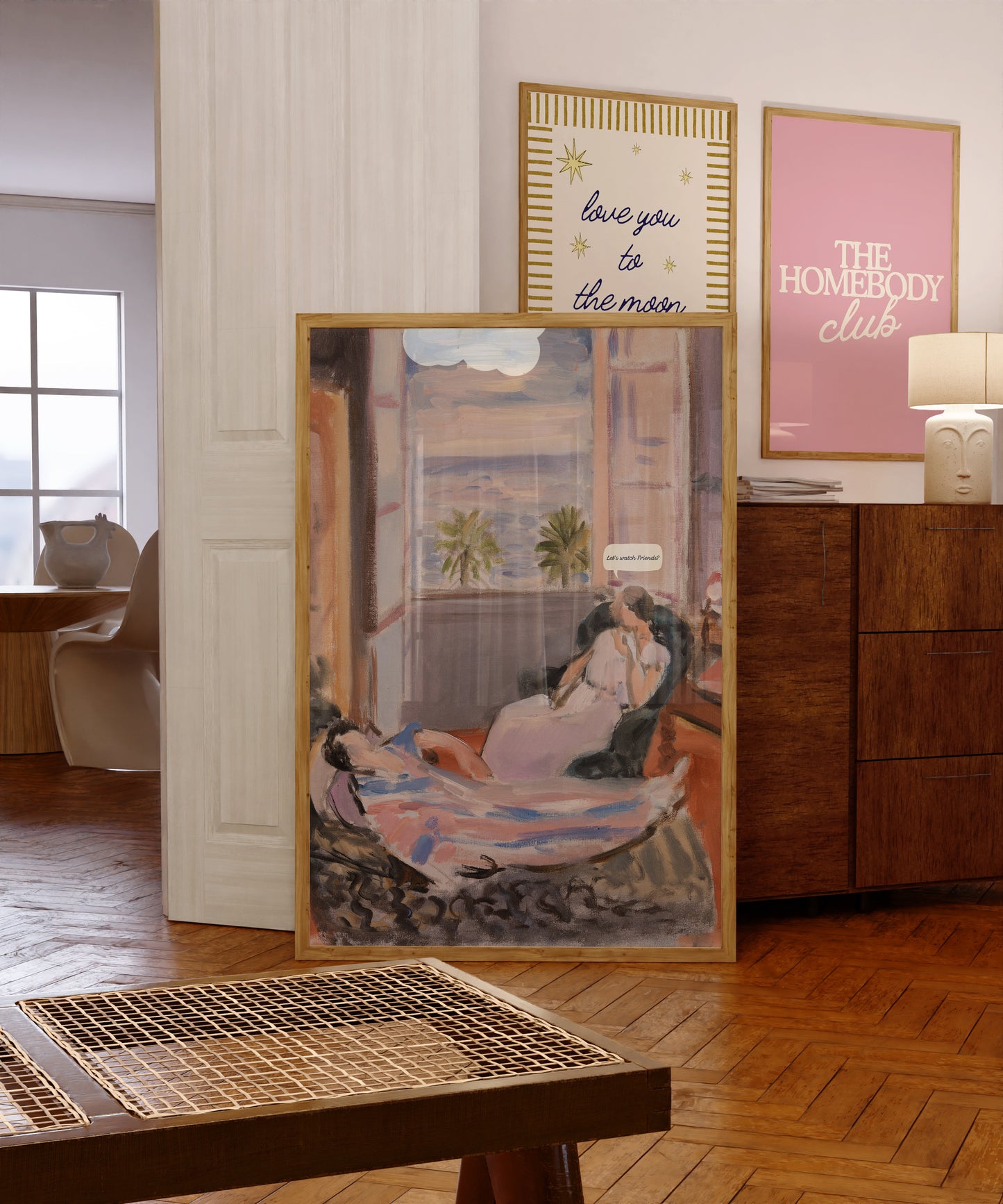 Altered Vintage Painting - Let's Watch Friends Quote | Digital Print