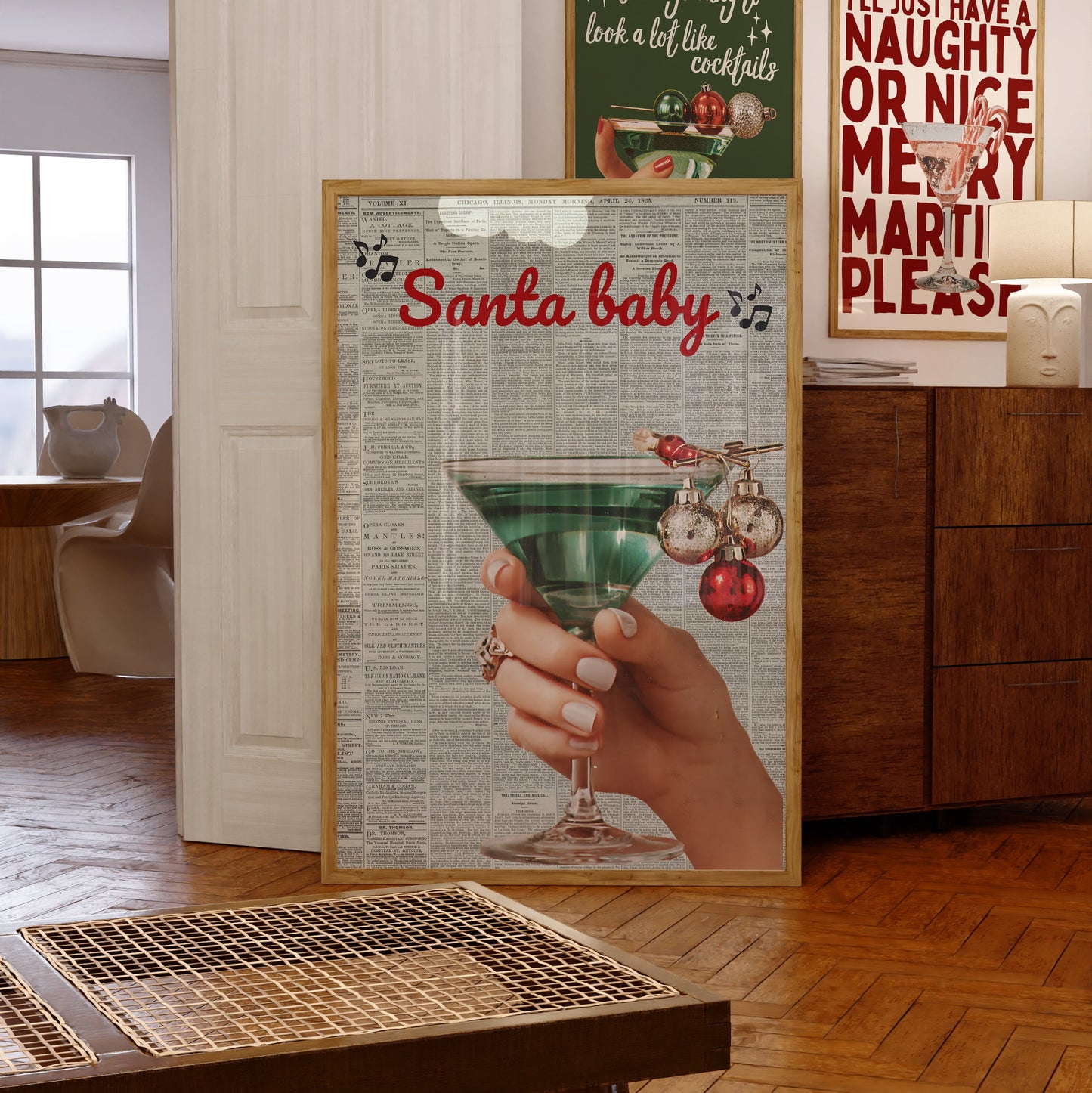 Santa Baby Retro Christmas Art - Digital Print
