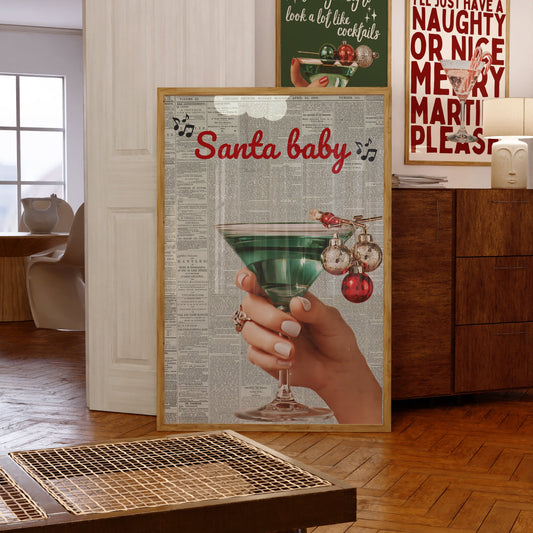 Santa Baby Retro Christmas Art - Digital Print