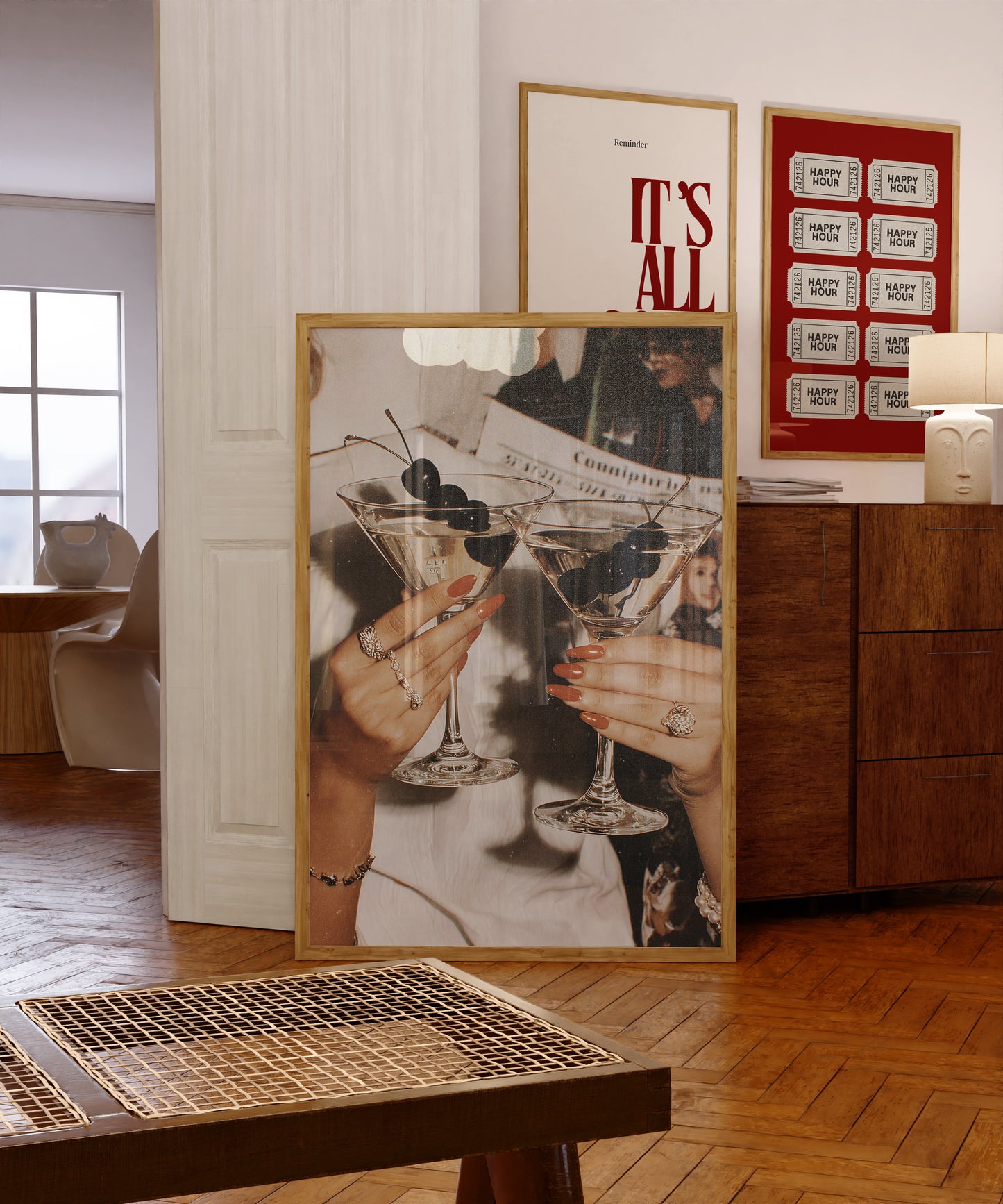 Red Cocktail Gallery Set of 3 — Bar Cart & Kitchen Wall Art