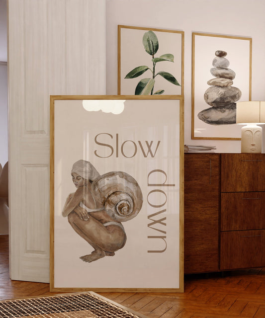 Slow Down Spiritual Quote Artwork, Magical Wall Art, Spiritual Sayings Poster, Typography Print, Mindfulness Wall Art, Positive Affirmation Snail Art