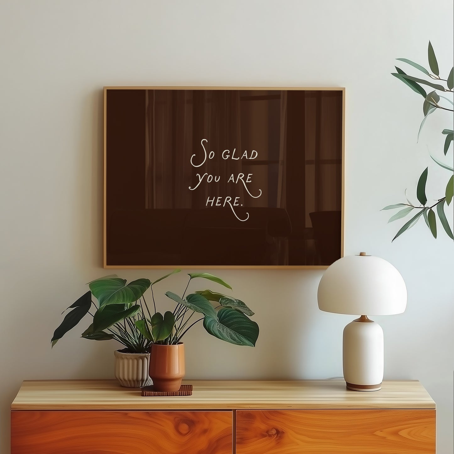 So Glad You Are Here Art Brown Minimalist Print - Digital Print