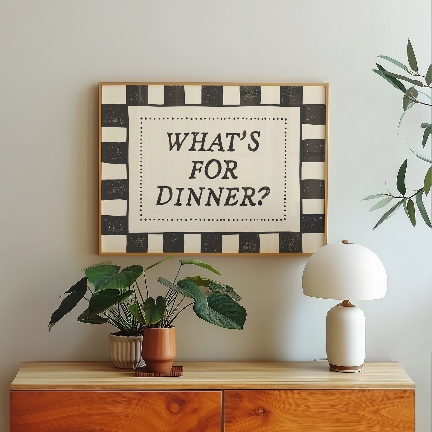 What's For Dinner Black & White Checkered Print -  Digital Print ( Horizontal )