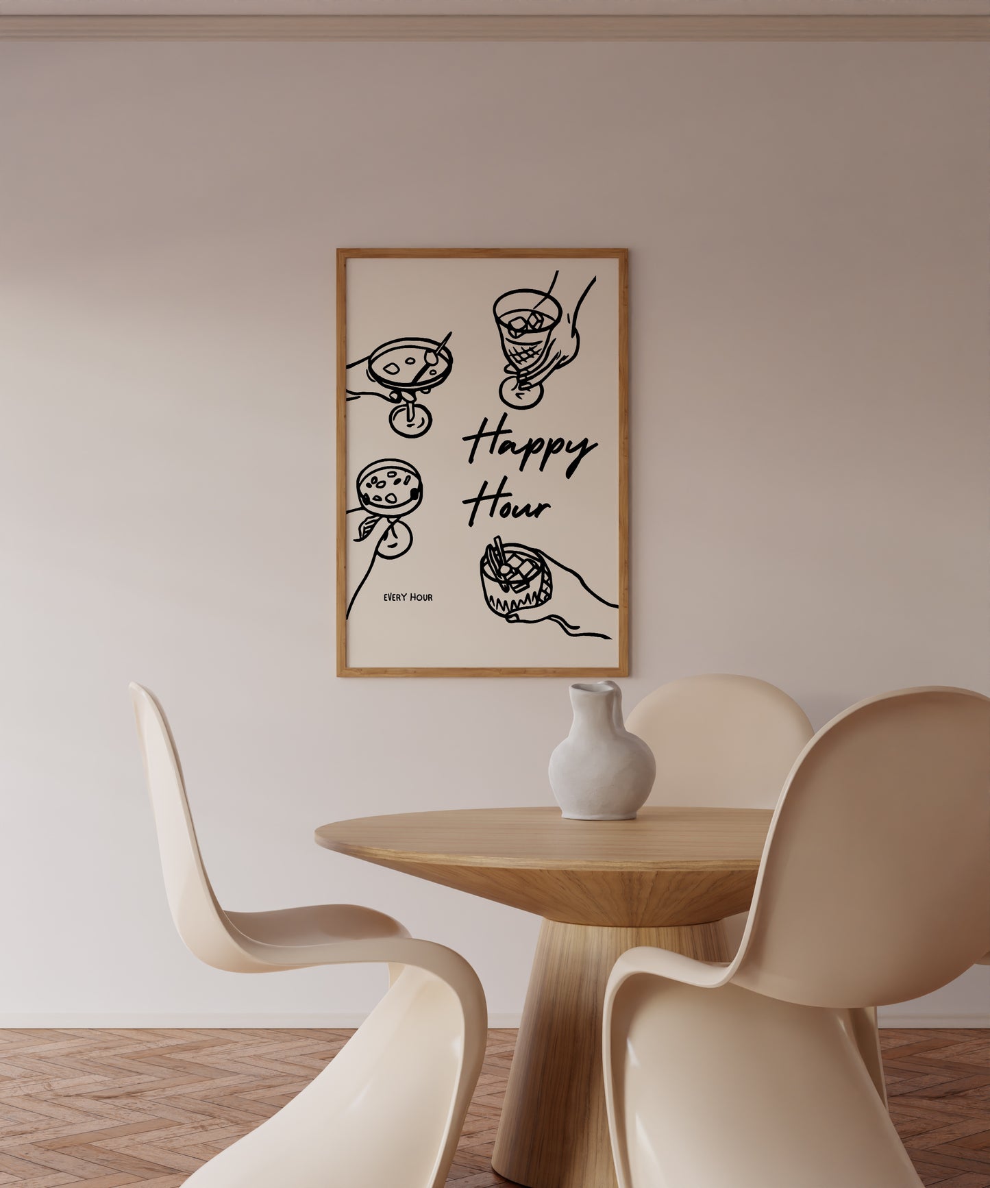 Black Line Happy Hour Wall Art / Typography Print / Digital Download/ Cocktail Art / Bar Art/ Kitchen Wall Art