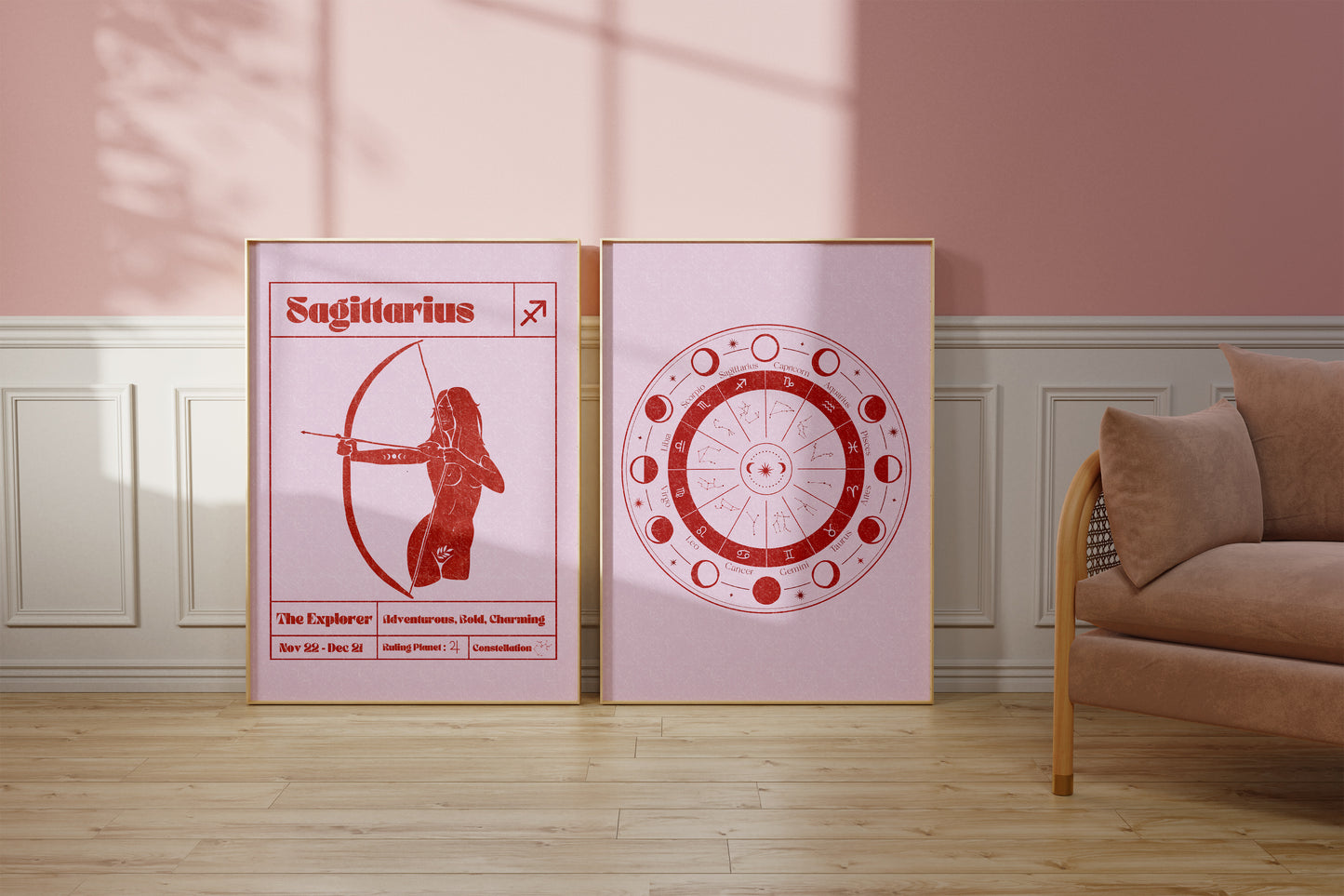 Retro Zodiac Sagittarius Goddess Wall Art Print, Sun Sign Art Set of 2