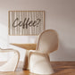 Beige and cream striped print with "Coffee?" in bold brown brush script