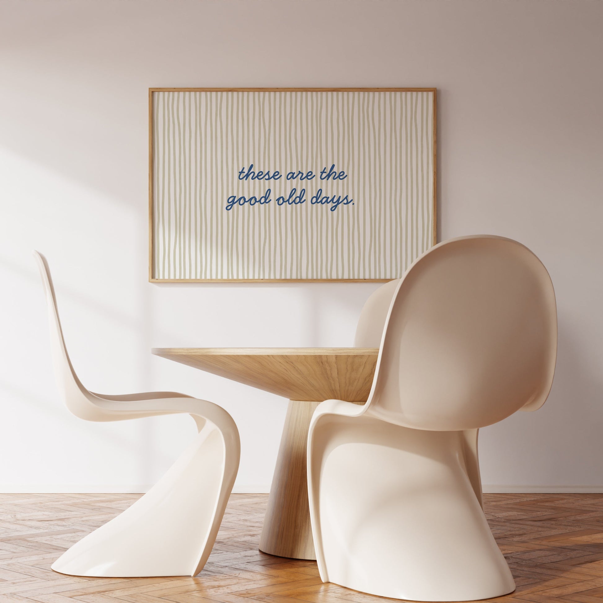 These Are The Good Old Days sage green stripe horizontal print in landscape room — nostalgic feel-good wall decor