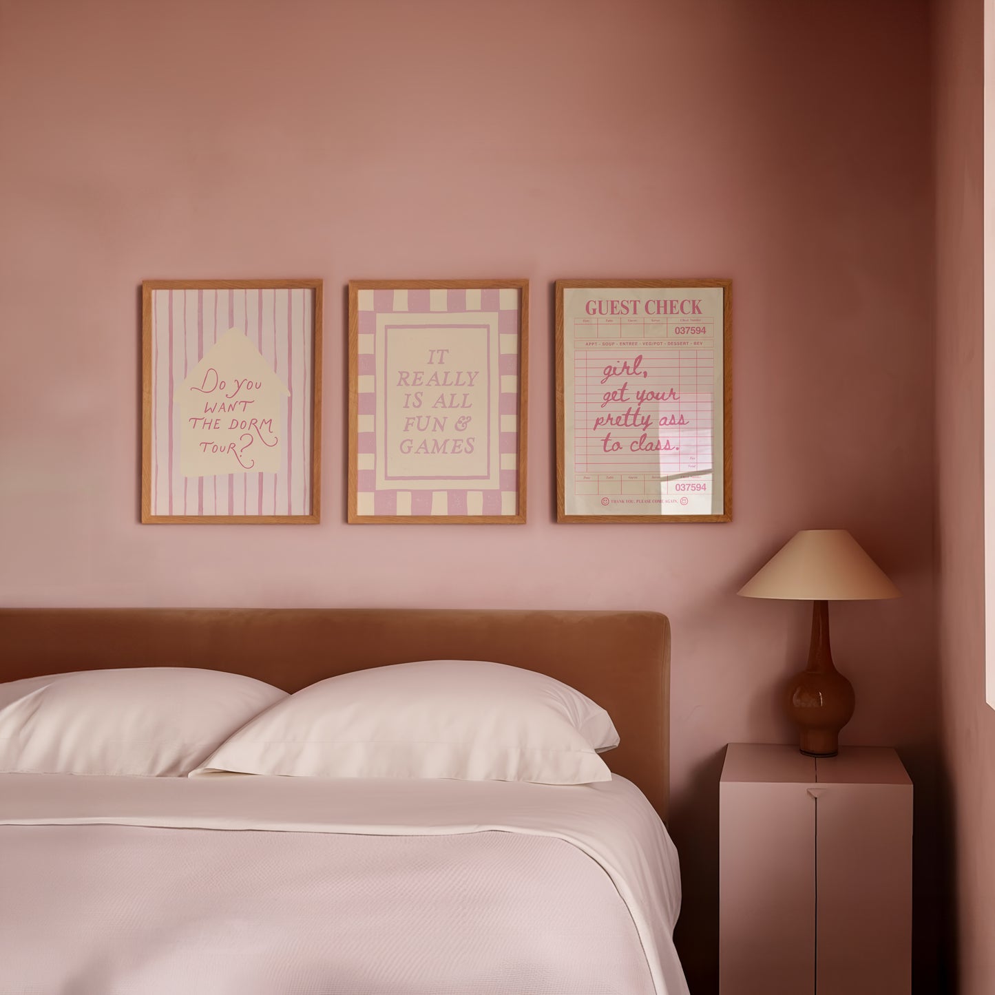 Pink Dorm Art Set of 3 - Trendy Gallery Wall Prints - Digital Print