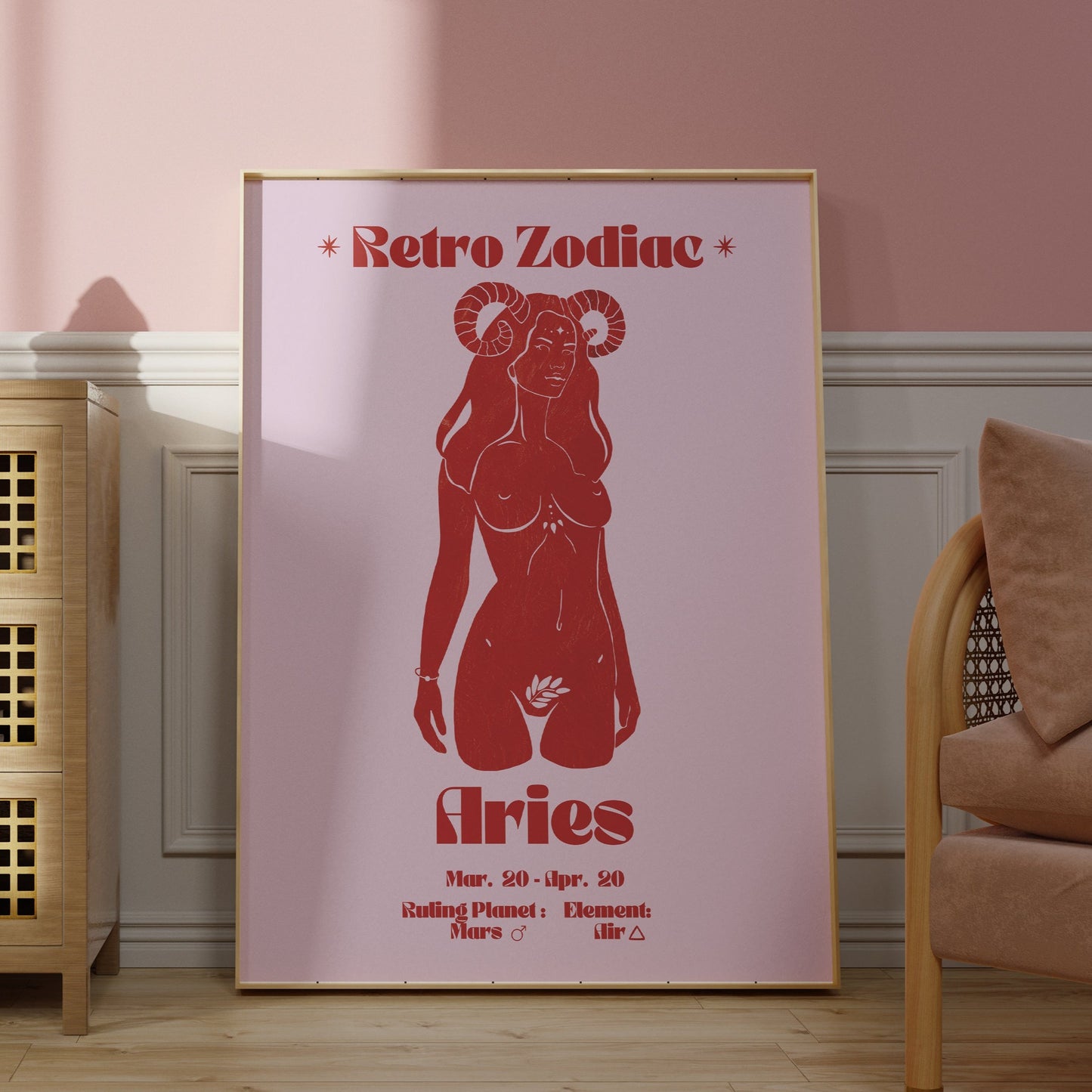 Retro Zodiac Aries Goddess Wall Art Print, Sun Sign Art