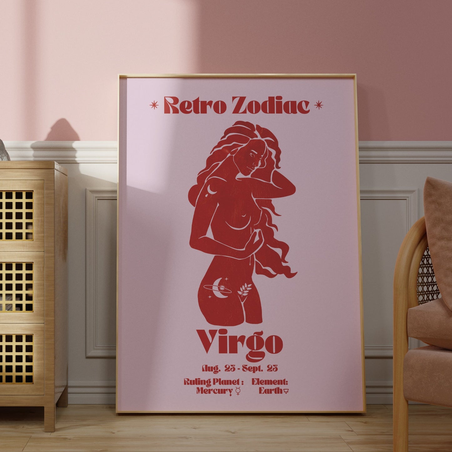 Retro Zodiac Virgo Goddess Wall Art Print, Sun Sign Art