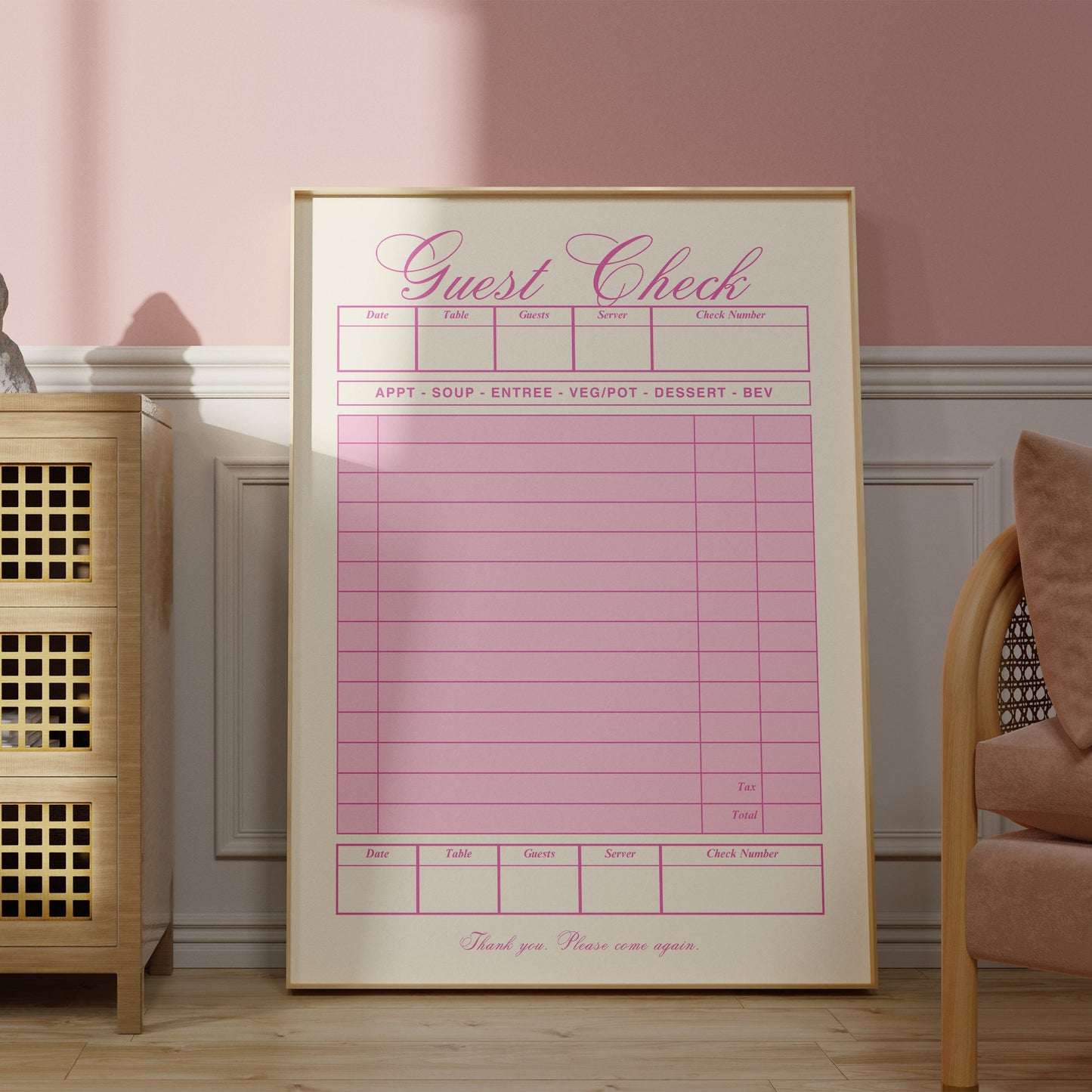 Retro Pink Blank Guest Check - Digital Print