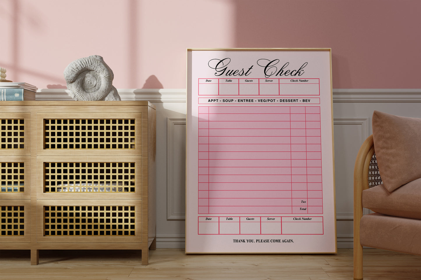 Retro Pink Blank Guest Check - Digital Print
