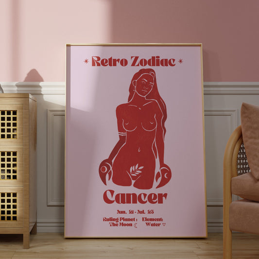 Retro Zodiac Cancer Goddess Wall Art Print, Sun Sign Art