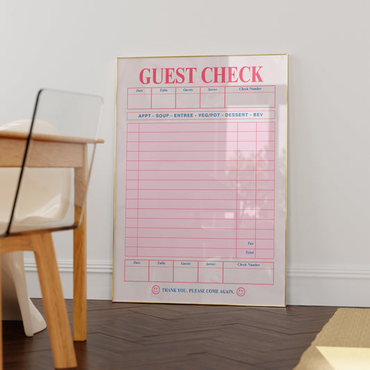 Retro Pink Blank Guest Check - Digital Print