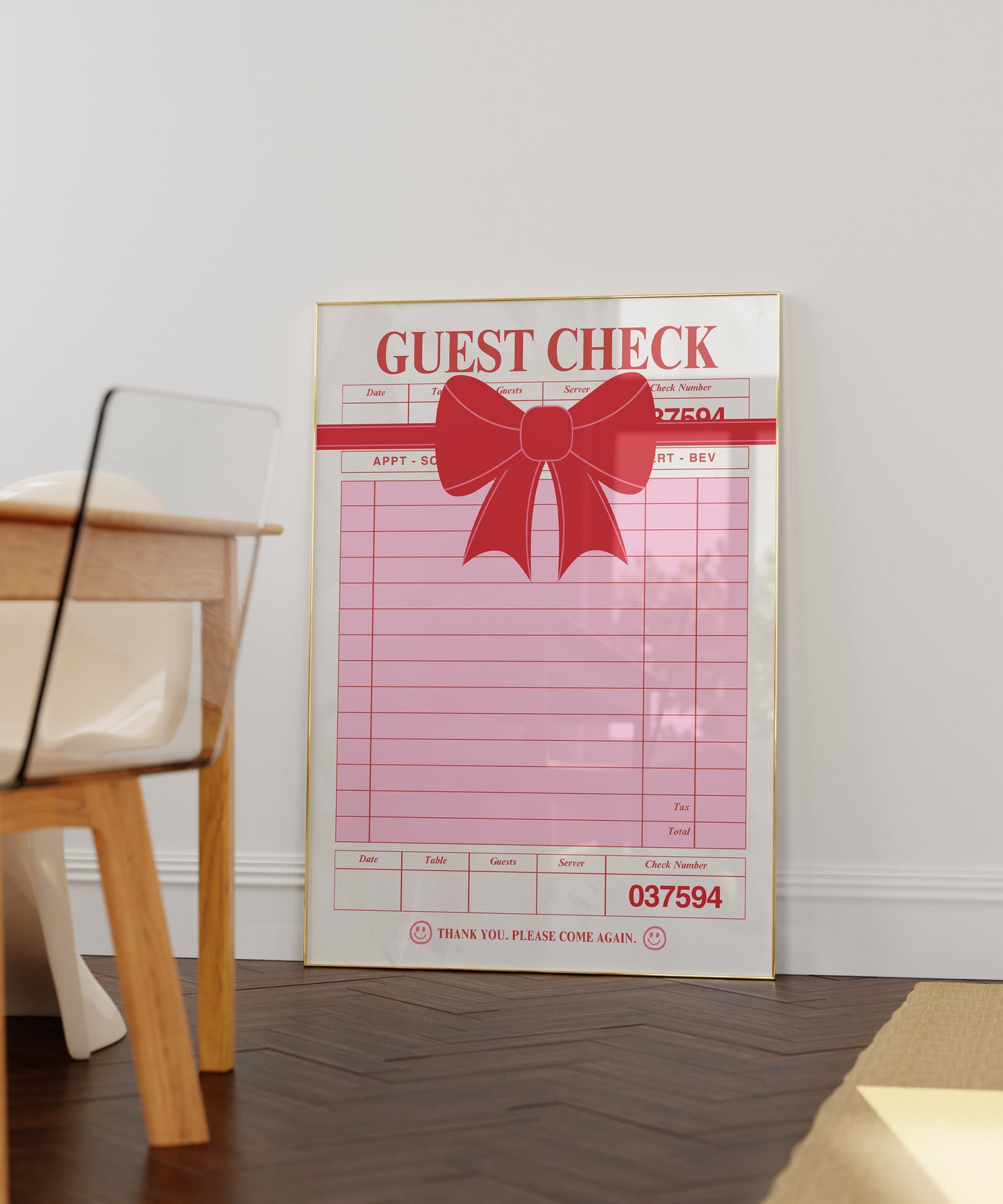Christmas Guest Check with Bow - Digital Print
