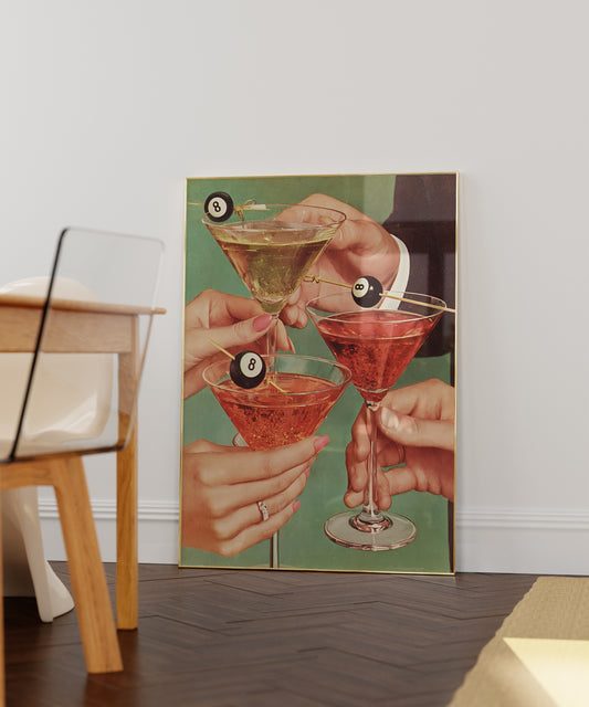Funky Retro 8-Ball Martini Cocktail Print - Digital Print