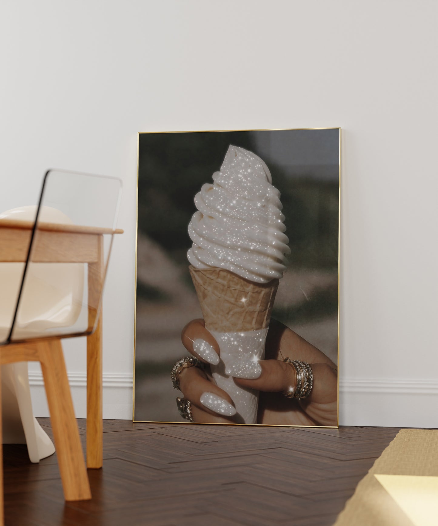 Retro Style Glitter Ice Cream Print - Digital Print