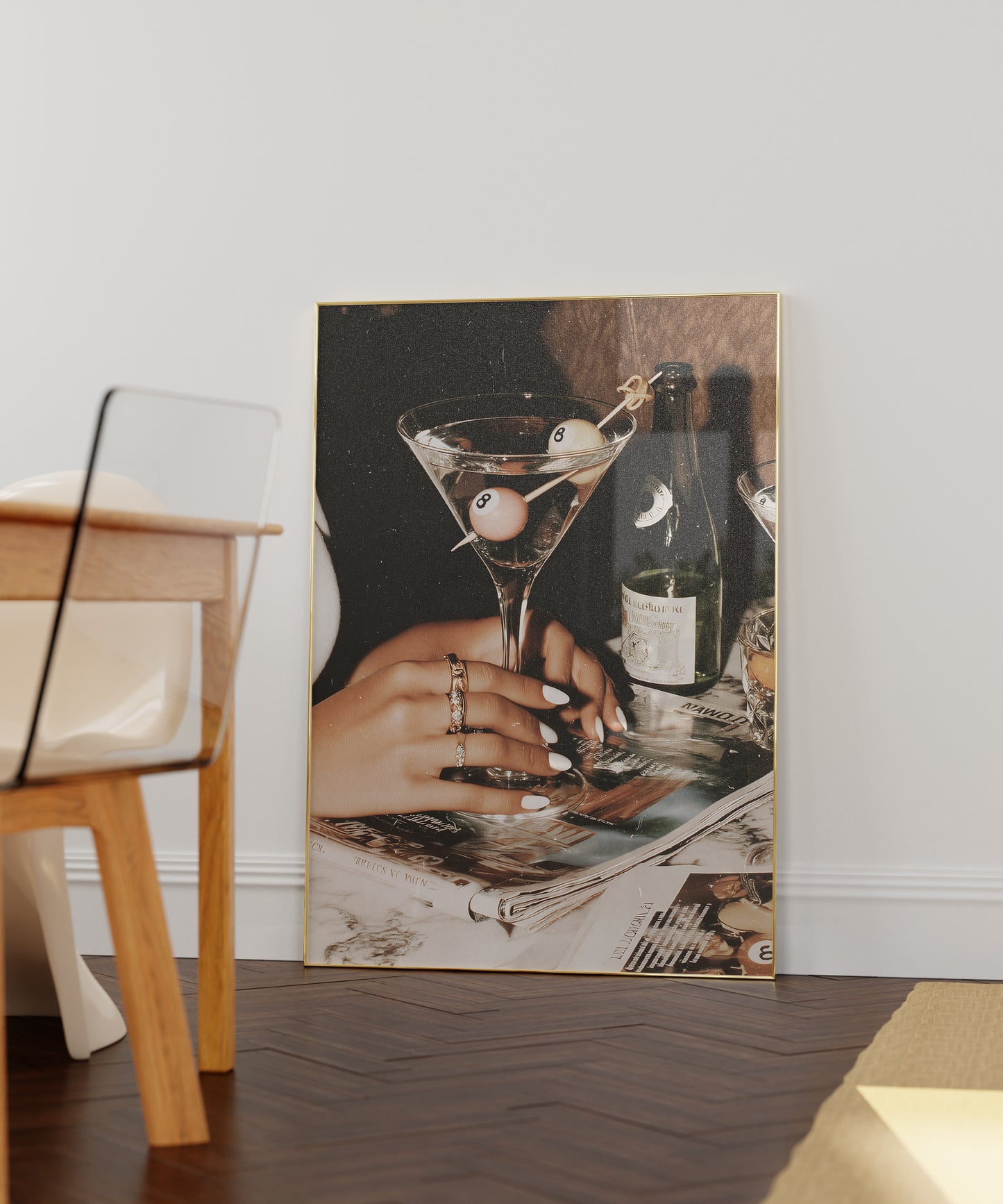 Retro Double 8-Ball Martini Cocktail Print - Digital Print