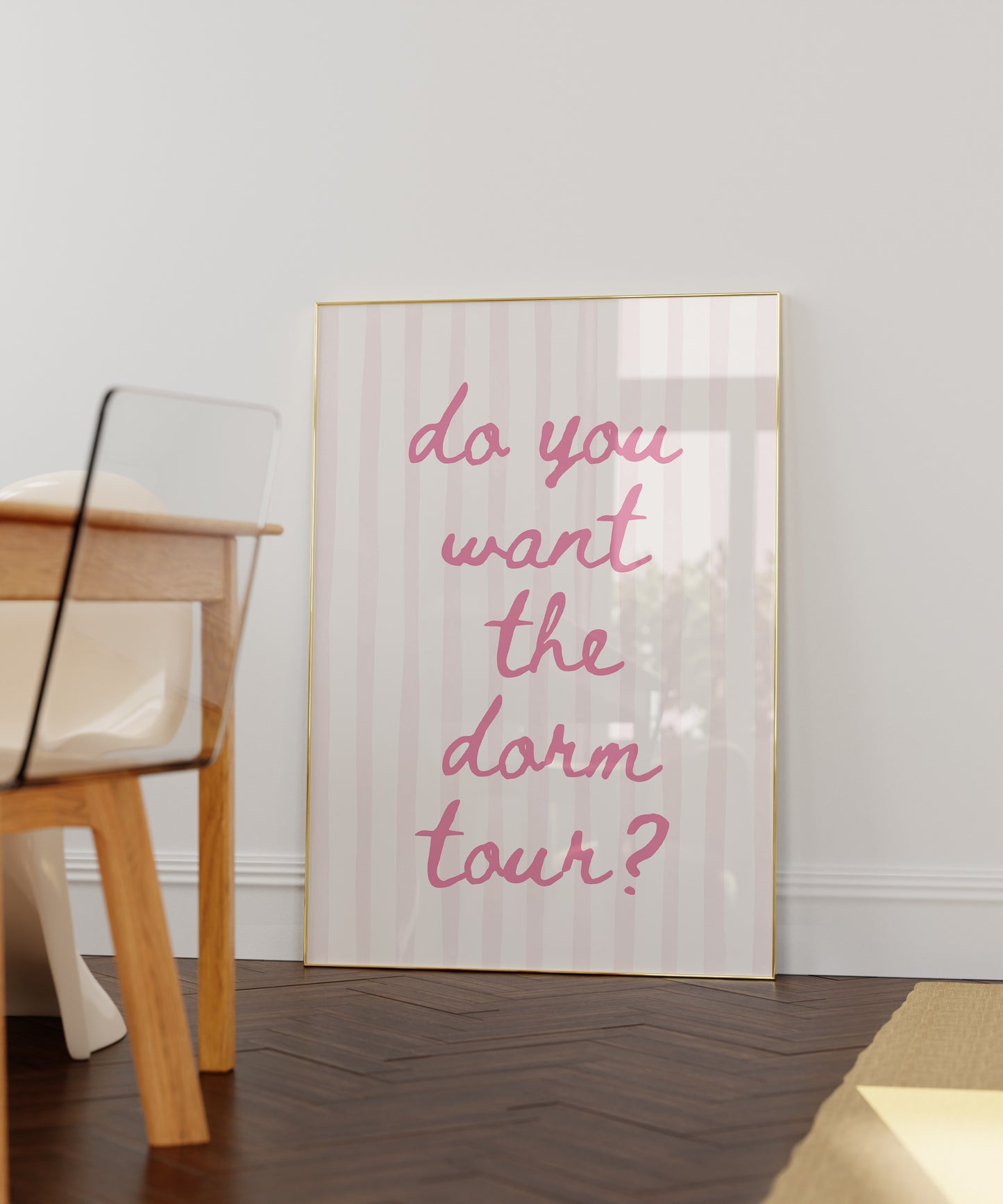 Pink Striped Do You Want the Dorm Tour? Art Poster - Digital Print