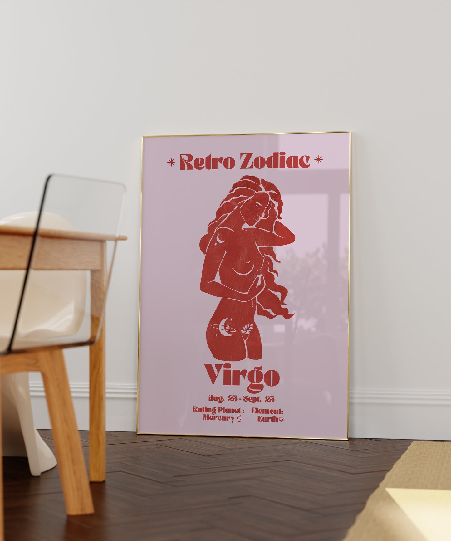 Retro Zodiac Virgo Goddess Wall Art Print, Sun Sign Art