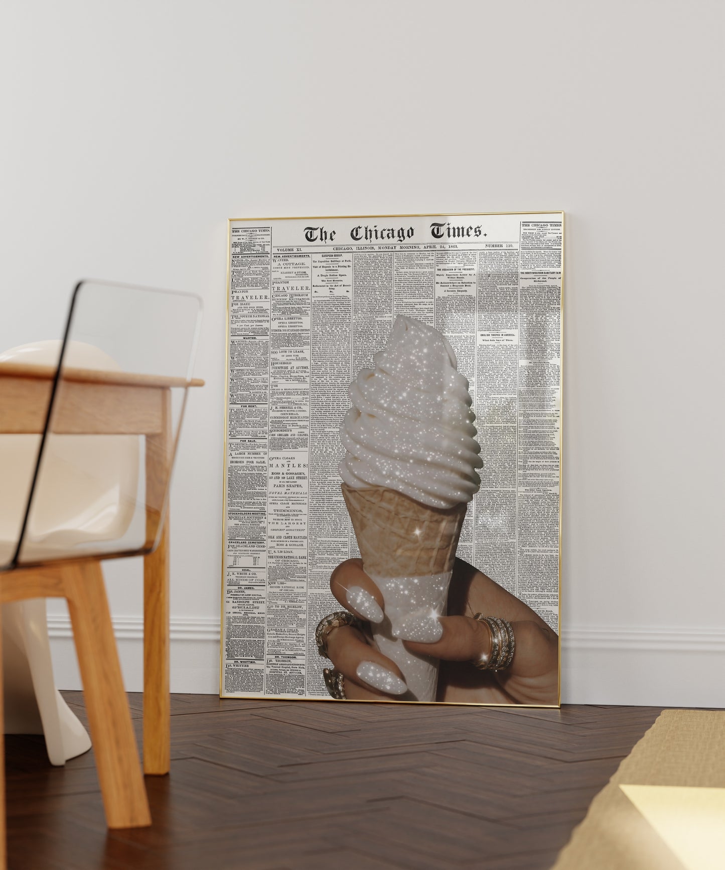 Retro Glitter Ice Cream News Print - Digital Print
