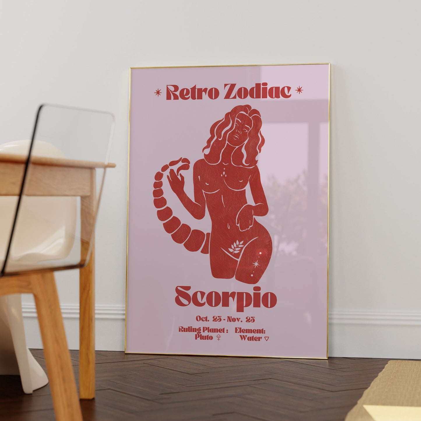 Retro Zodiac Scorpio Goddess Wall Art Print, Sun Sign Art