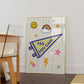 Yes You Can varsity pennant art print in pink bedroom gallery wall — motivational dorm wall art instant download