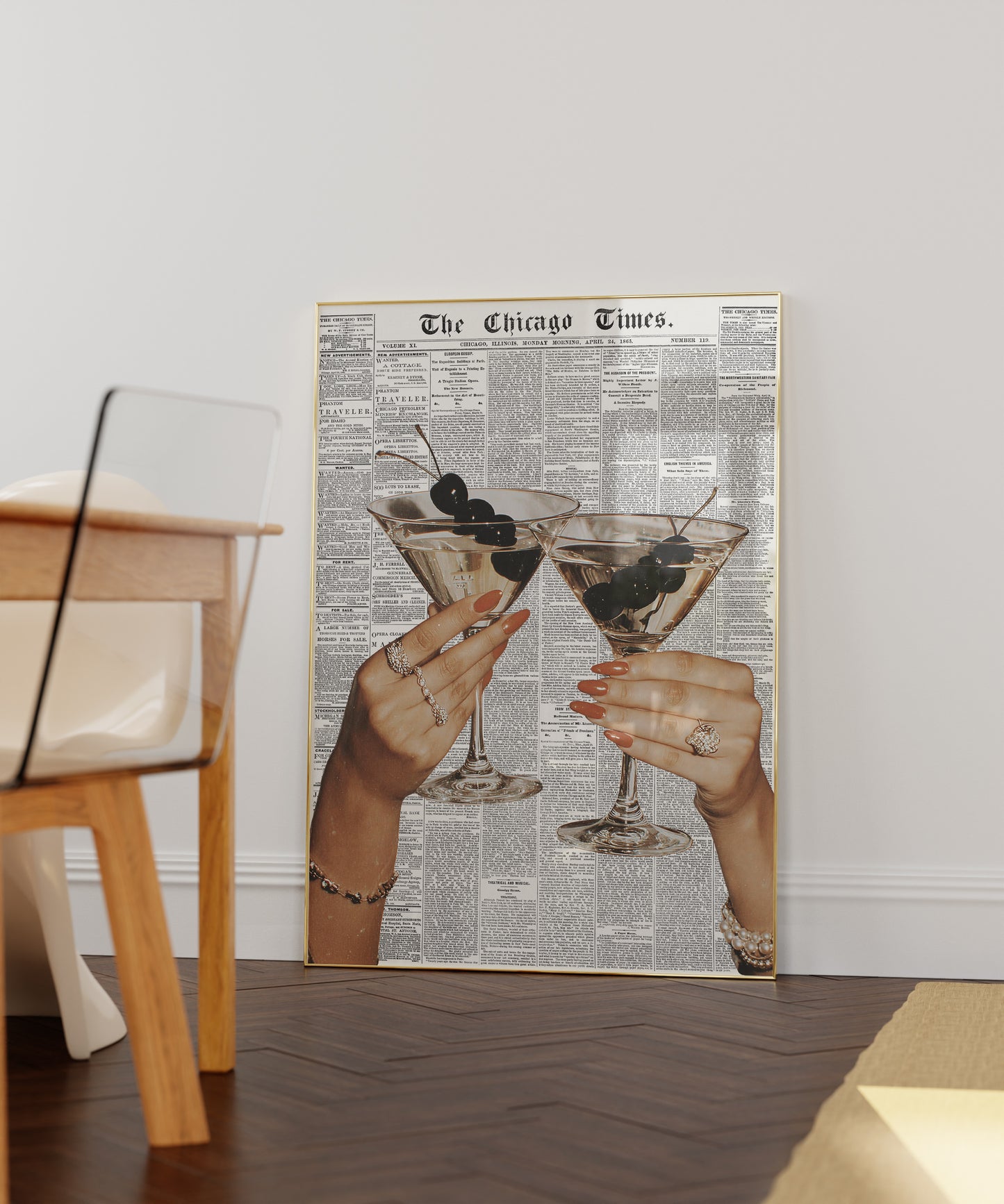 Retro Cherry Martini Newspaper Print - Digital Print