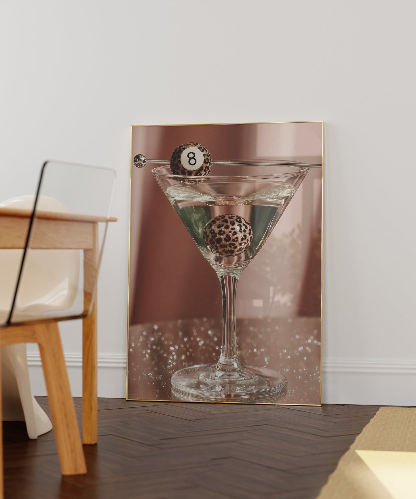 Leopard 8-Ball Martini Cocktail Print - Digital Print