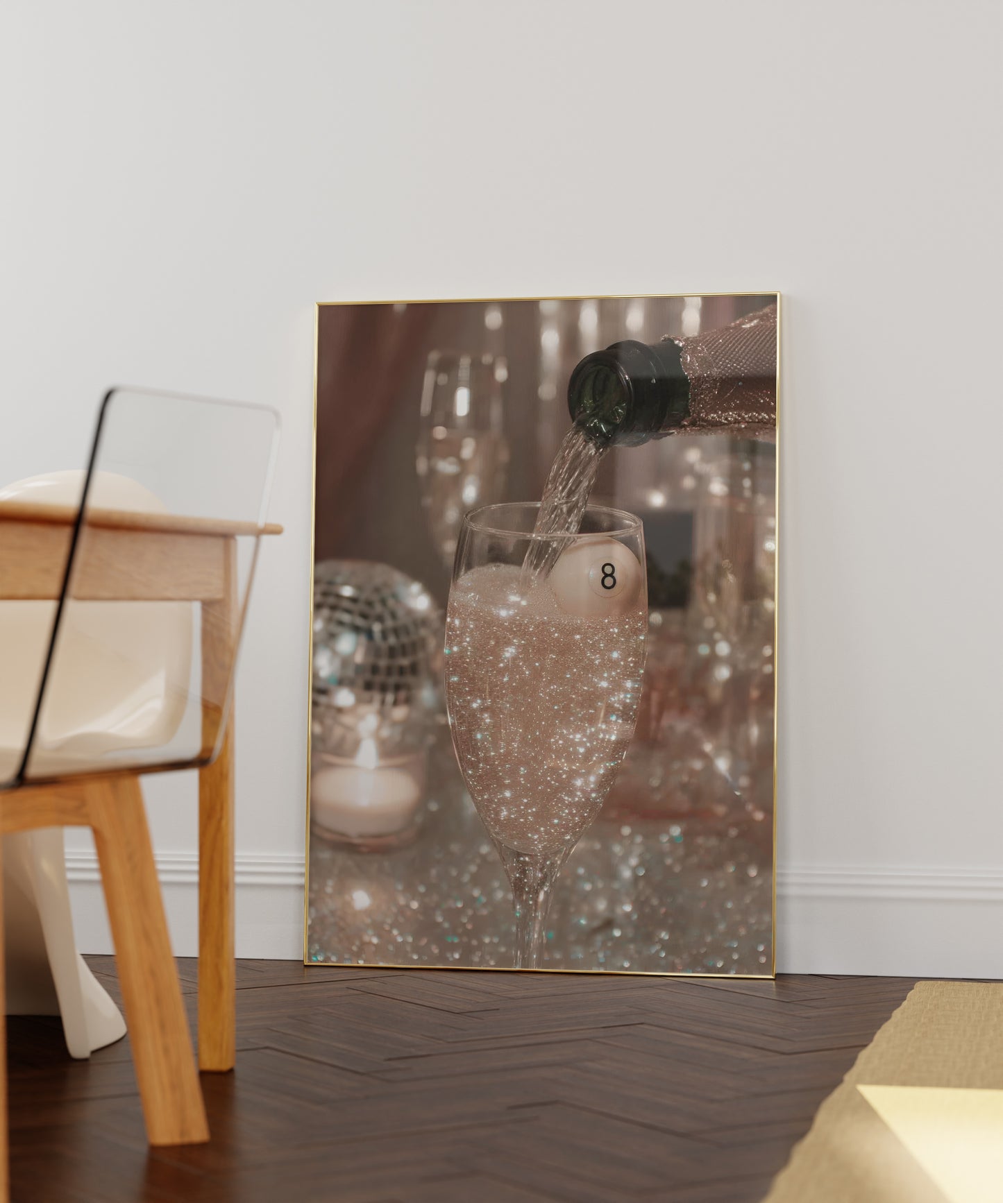 70's Style 8-Ball Glam Champagne Cocktail Print - Digital Print