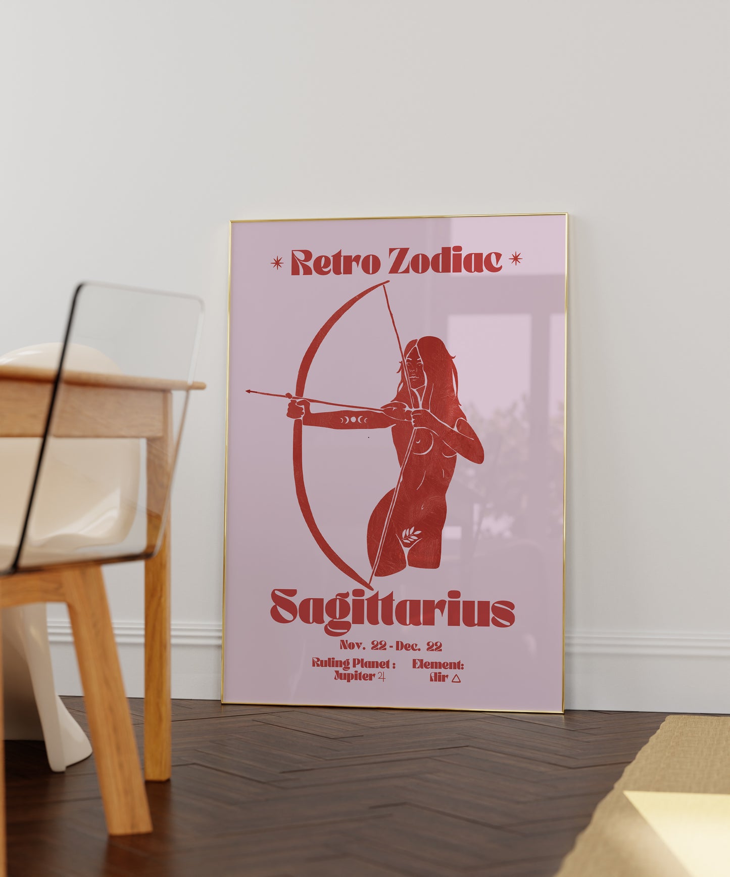 Retro Zodiac Sagittarius Goddess Wall Art Print, Sun Sign Art