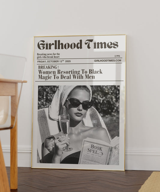Retro It Girl Vintage Newspaper Poster | Retro Woman | Black & White Vintage Woman | Gossip Headline Art | Girls Room Decor | Stockholm Art 