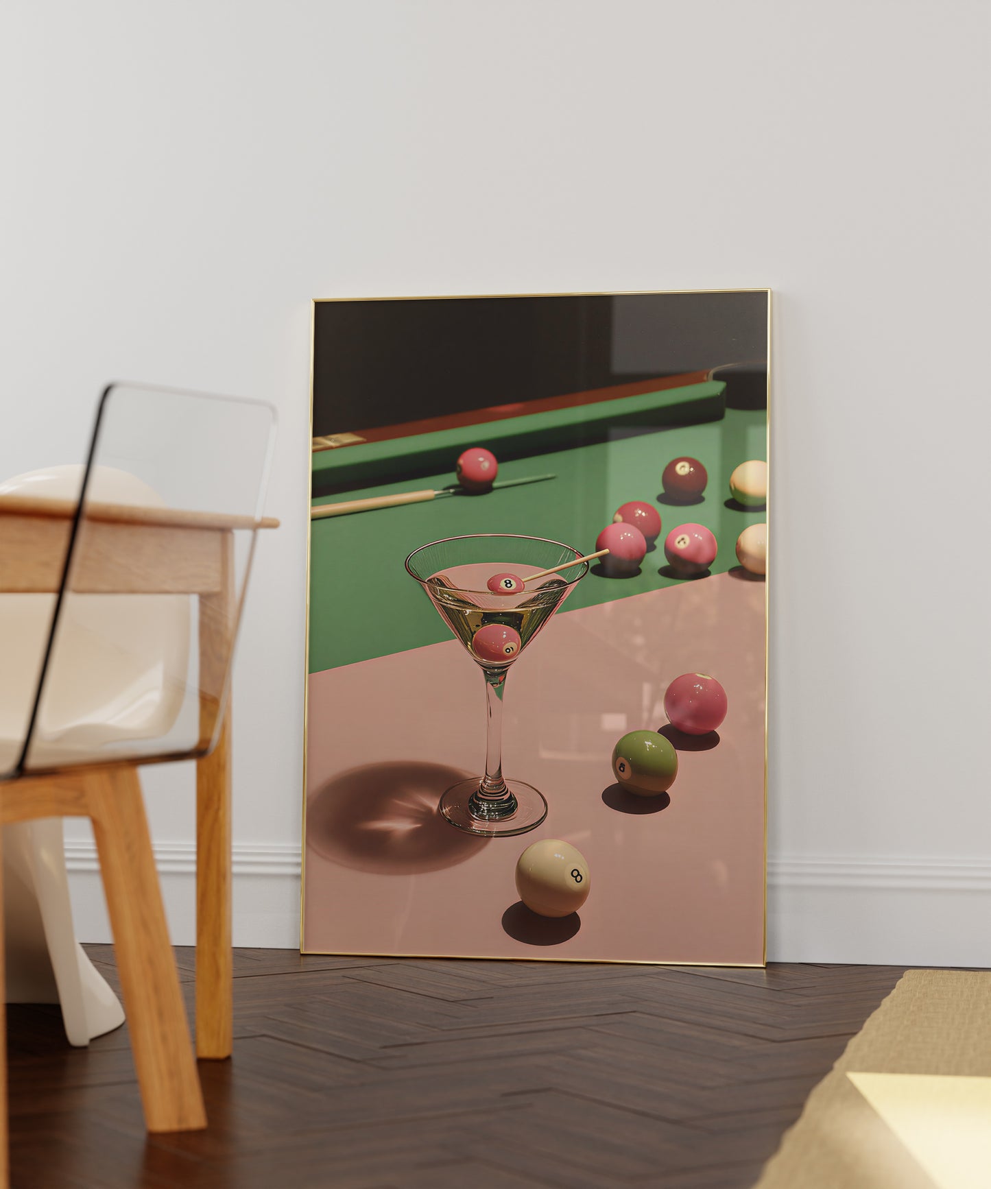 Retro Billiard Pink 8-Ball Martini Cocktail Print - Digital Print