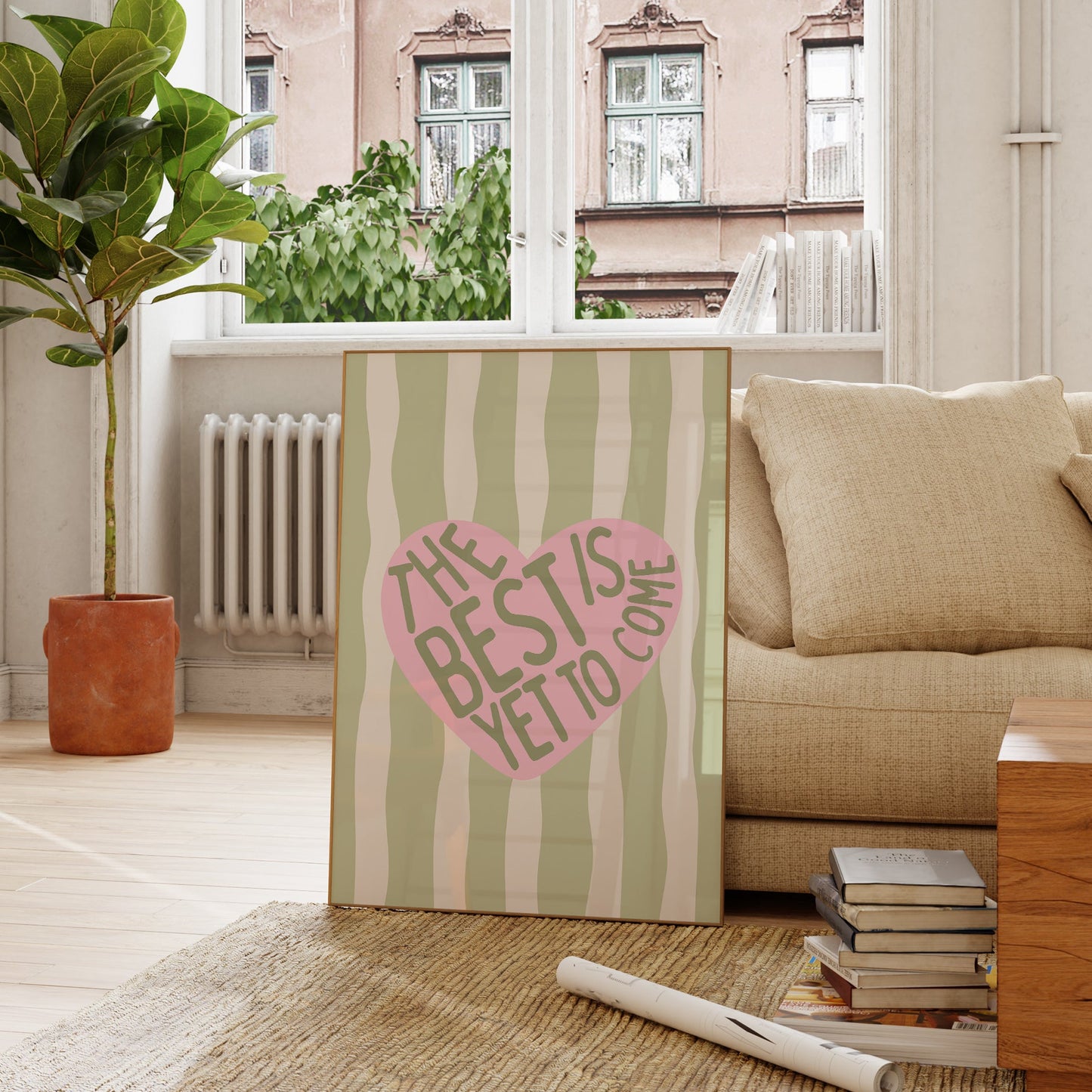 The Best Is Yet To Come Striped Heart Print - Digital Print