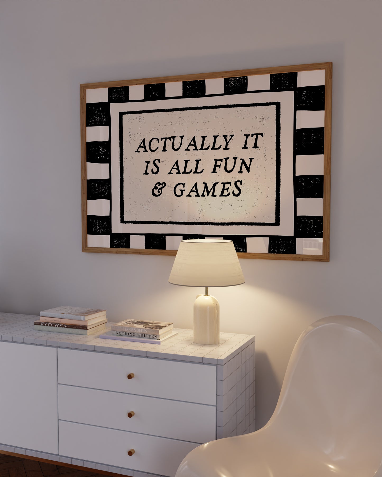 Actually It Is All Fun & Games Black & White Checkered Print -  Digital Print ( Horizontal )