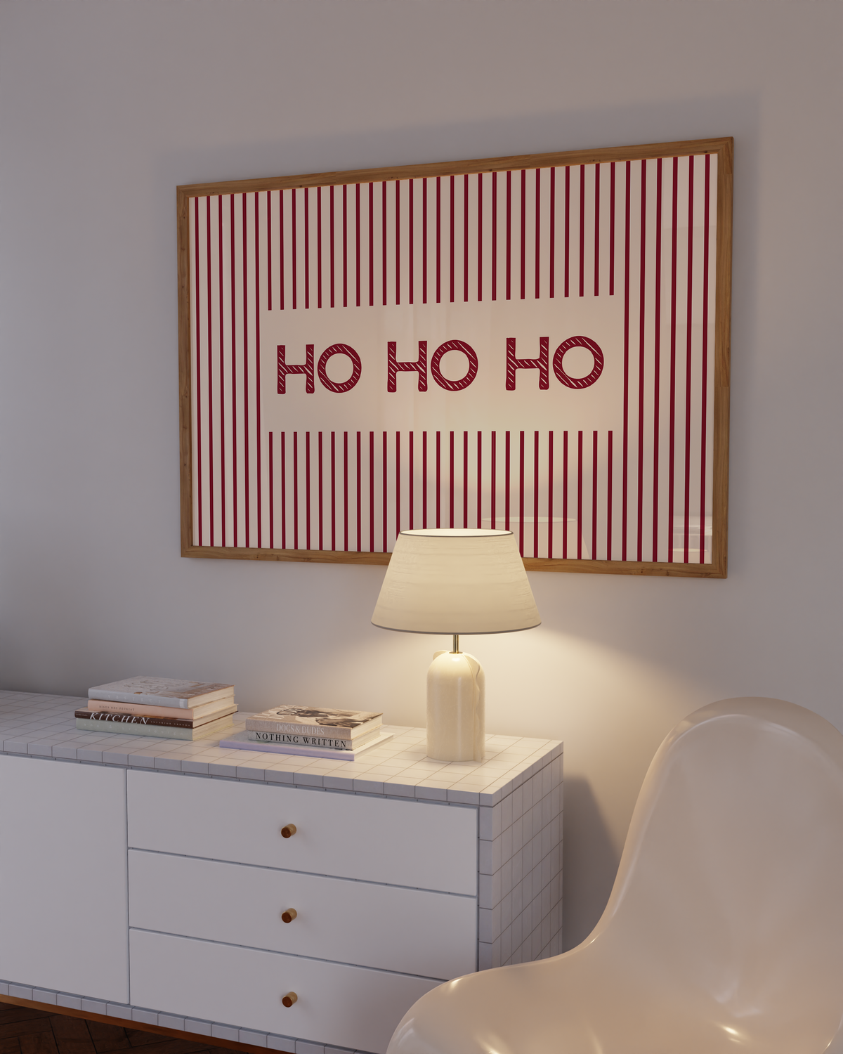 Ho Ho Ho Print | Red Pinstripe Christmas Wall Art