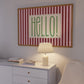 Hello retro stripe print displayed in a room setting