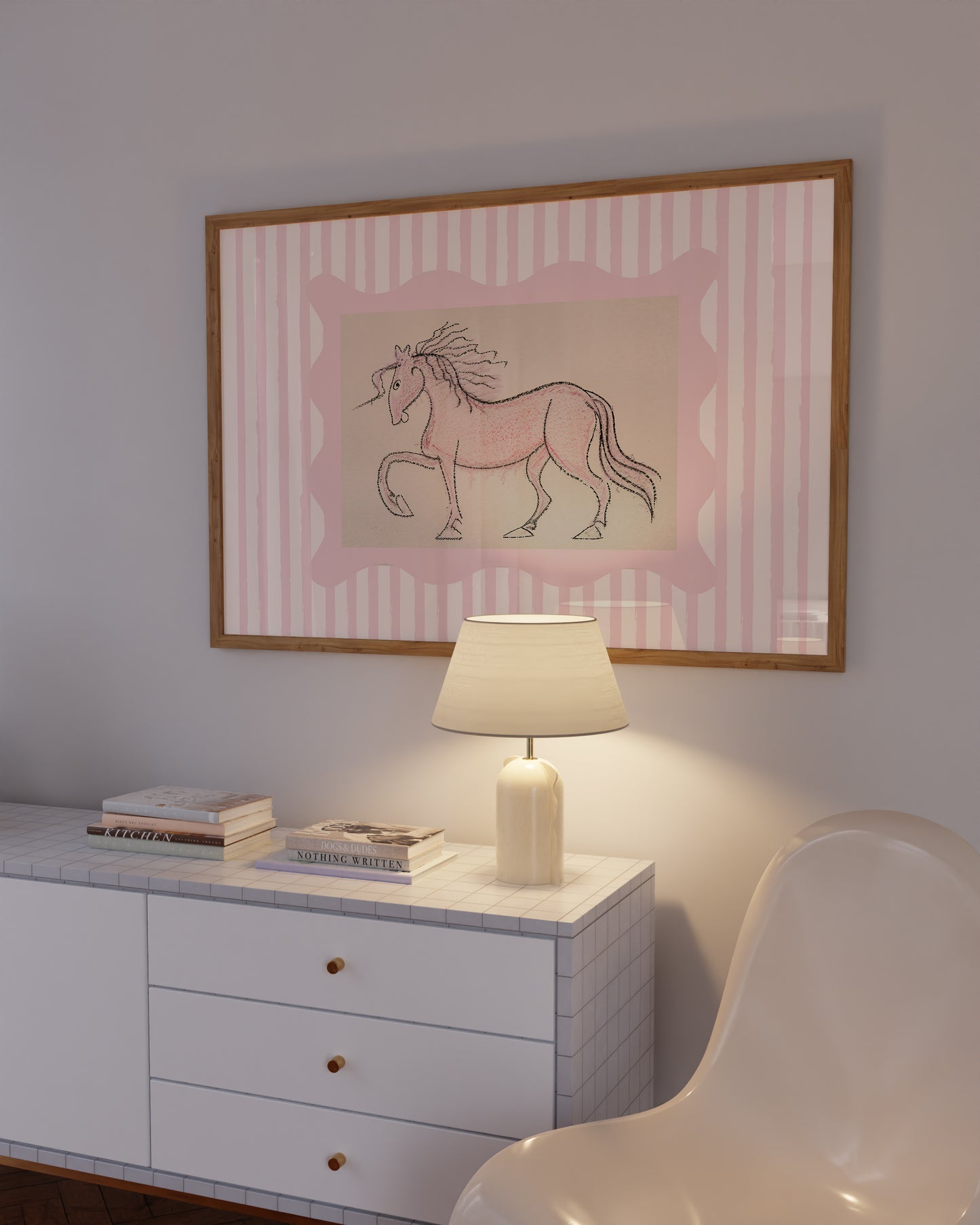 Pink Striped Unicorn Art - Digital Print
