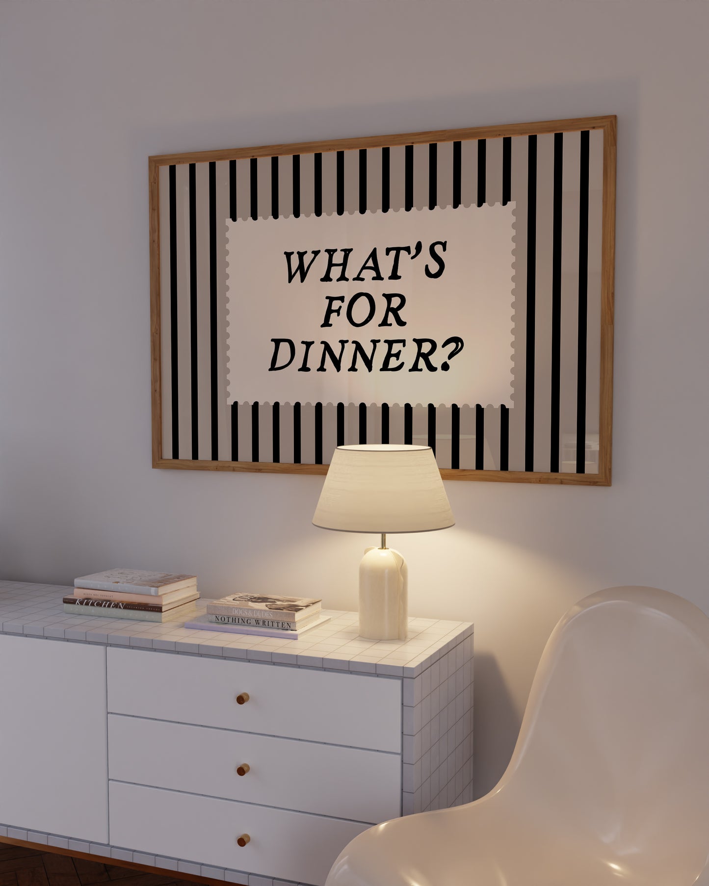 What's For Dinner Black & White Striped Print -  Digital Print ( Horizontal )