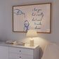 Print with hand-drawn blue line art of a bottle pouring wine into a glass beside the cursive quote "i love you but i really don't want to make dinner."
