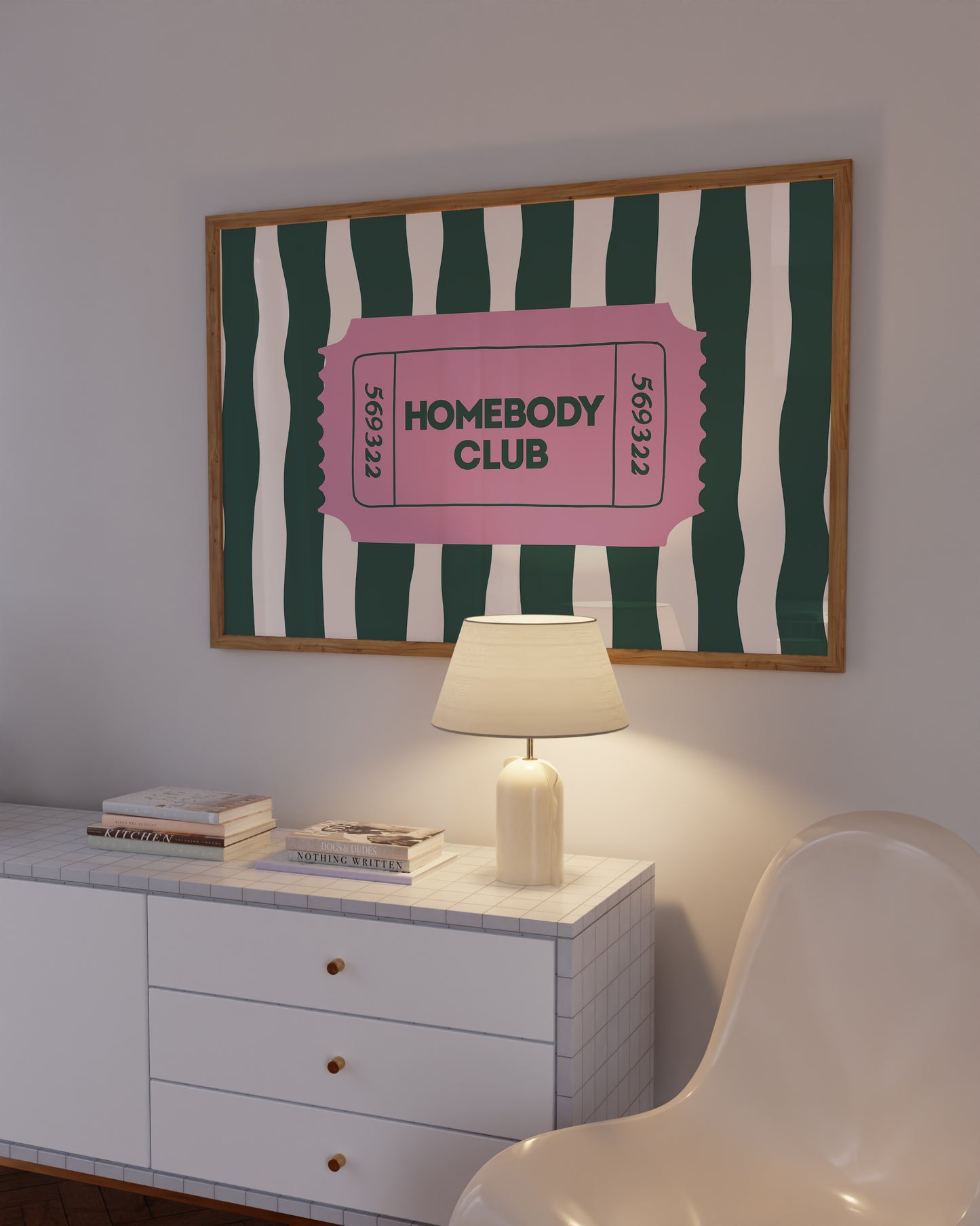 Striped The Homebody Club Retro Ticket Sign - Digital Print ( Horizontal )