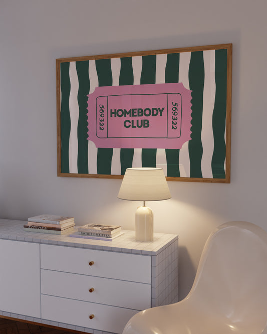 Striped The Homebody Club Retro Ticket Sign - Digital Print ( Horizontal )