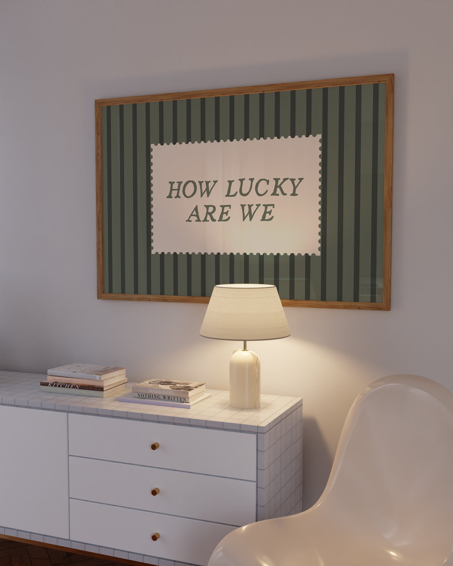 How Lucky Are We Green Striped Print -  Digital Print